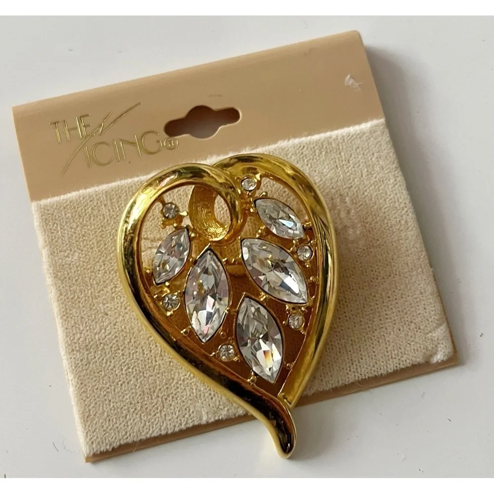The Icing • Gold Heart Brooch with Crystal Accents